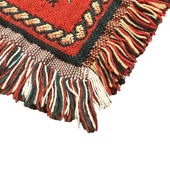 Christmas Tapestry Throw Blanket Goodwin Weavers 70x47 Fringe Red Green USA Made - Picture 6 of 16
